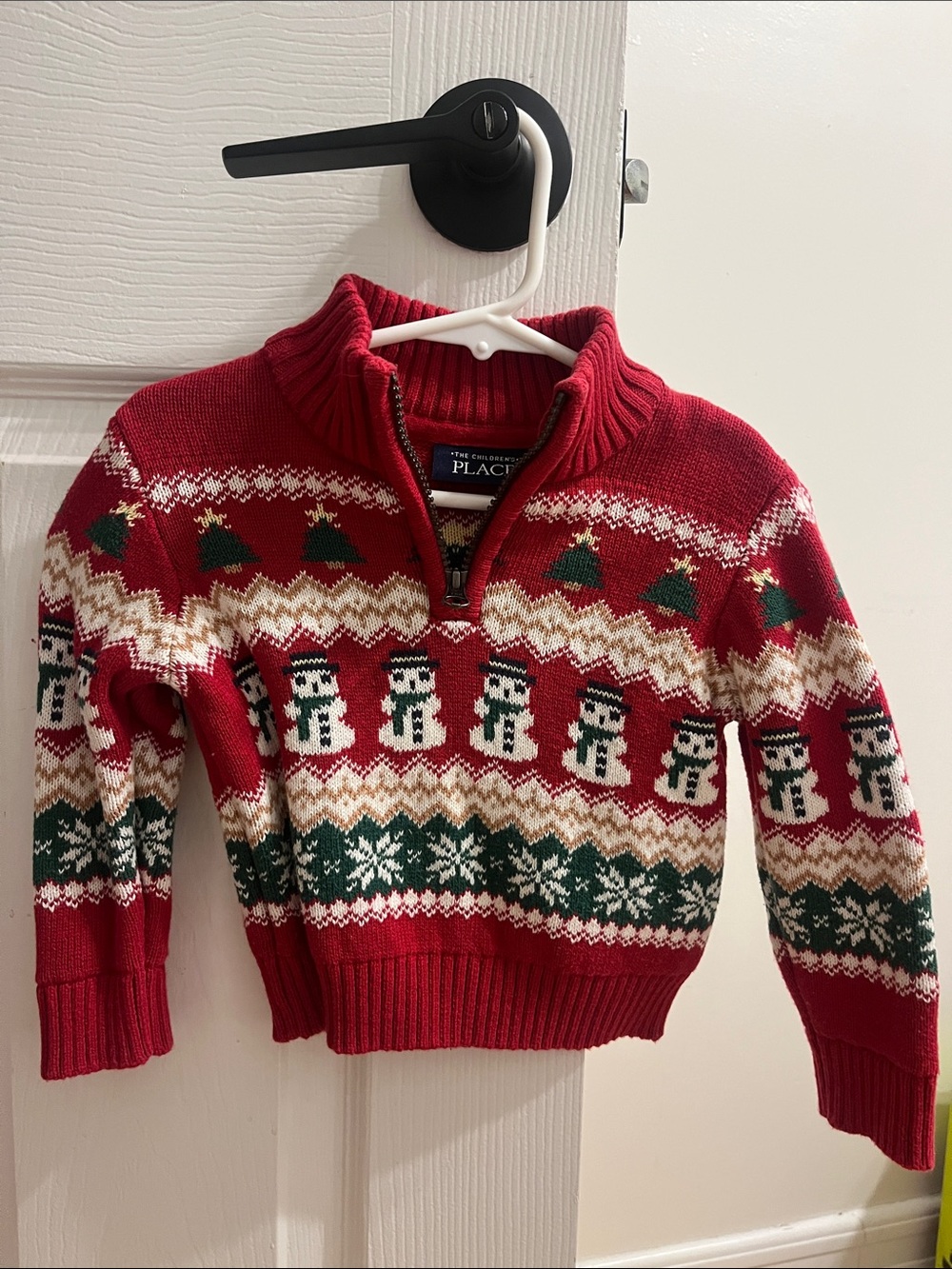 The Children's Place Red Snowman Fair Isle Half-Zip Holiday Sweater
